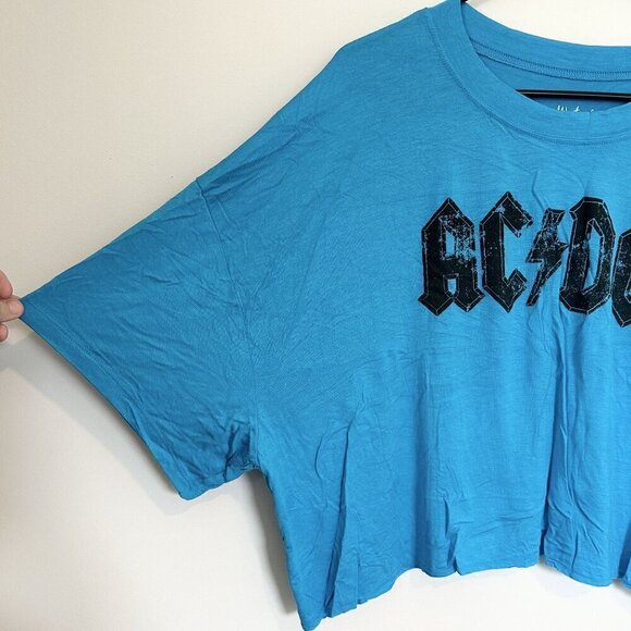 NEW Wst Cst Nordstrom Boxy Crop Oversized Turquoise Blue AC/DC Shirt - Large - Picture 6 of 8